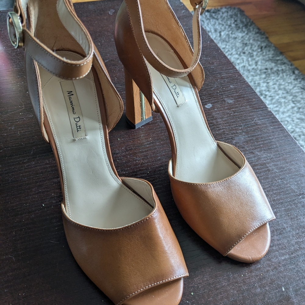 Massimo Dutti Brown Leather Women's Heels Sandals